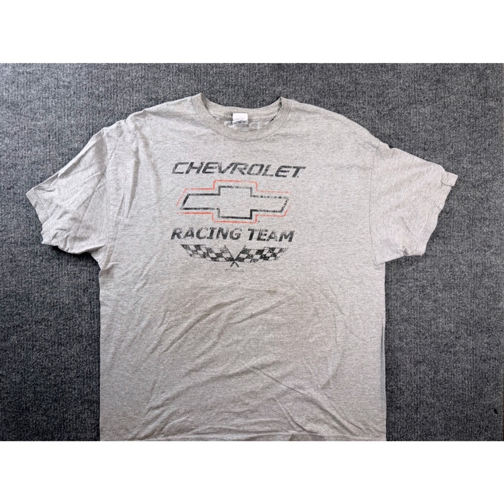 Chevrolet Racing Team Shirt Mens 2XL Gray Graphic Tee Alstyle Y2K Chevy Cotton